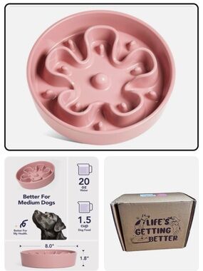 Slow Feed Dog Bowl - Pink Ceramic Slow Feeder